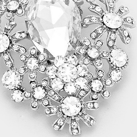 Silver Flower Brooch Crystal Pin Cluster Style Glass Rhinestones Bling Pendant - Picture 3 of 3